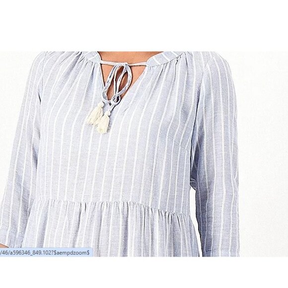 Denim & Co. Naturals Printed Regular Midi Dress Blu Haze Stripe Medium A596346 - Picture 2 of 2